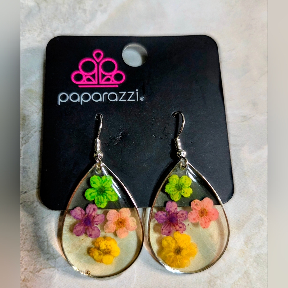 Paparazzi Teardrop Resin Flower Dangle Earrings - Multi